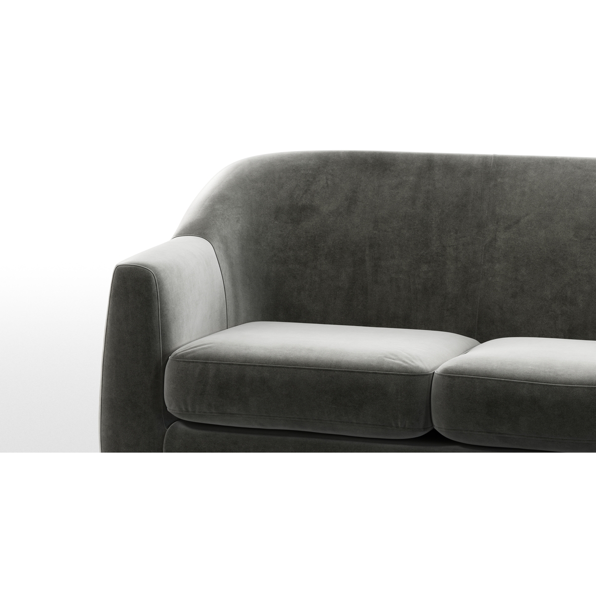 Custom MADE Tubby 3 Seater Sofa, Steel Grey Velvet with Dark Wood Legs – image 6