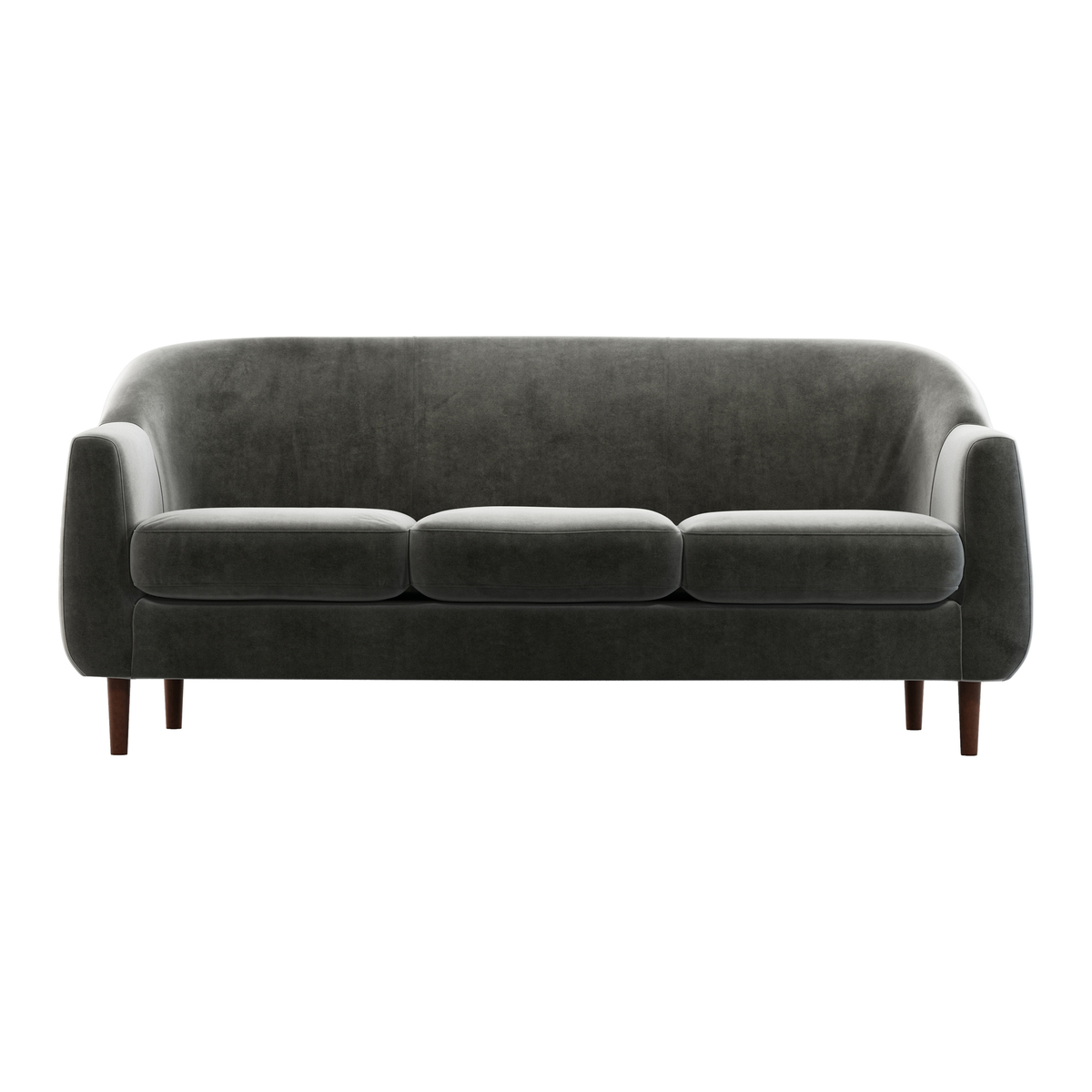 Custom MADE Tubby 3 Seater Sofa, Steel Grey Velvet with Dark Wood Legs – image 1