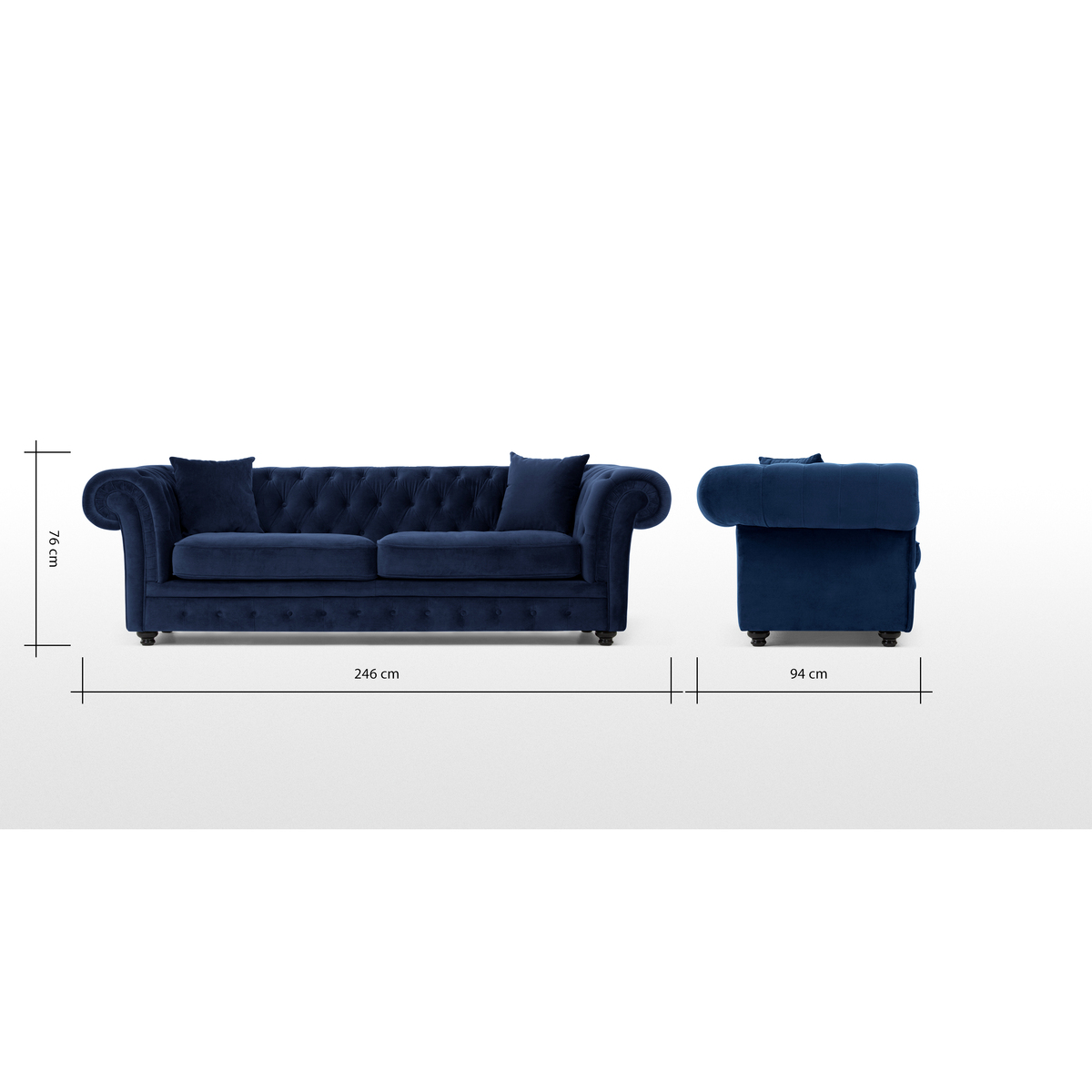 Branagh 3 Seater Chesterfield Sofa, Electric Blue Velvet – image 9