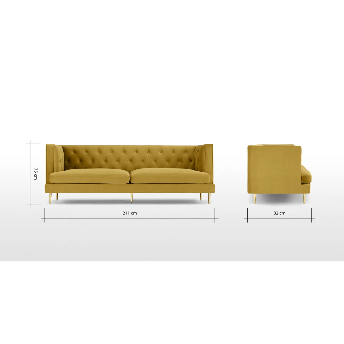 Goswell 3 Seater Sofa, Vintage Gold Velvet – image 8