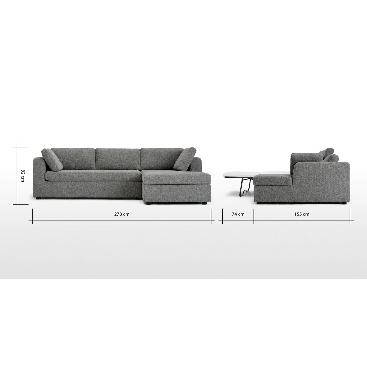 Mogen Right Hand Facing Chaise End Sofa Bed, Steel Boucle – image 11