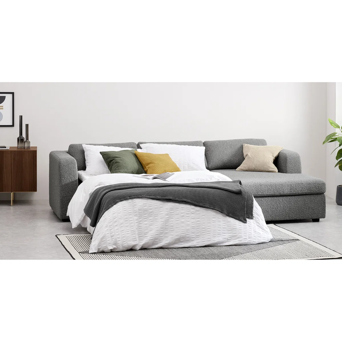 Mogen Right Hand Facing Chaise End Sofa Bed, Steel Boucle – image 8