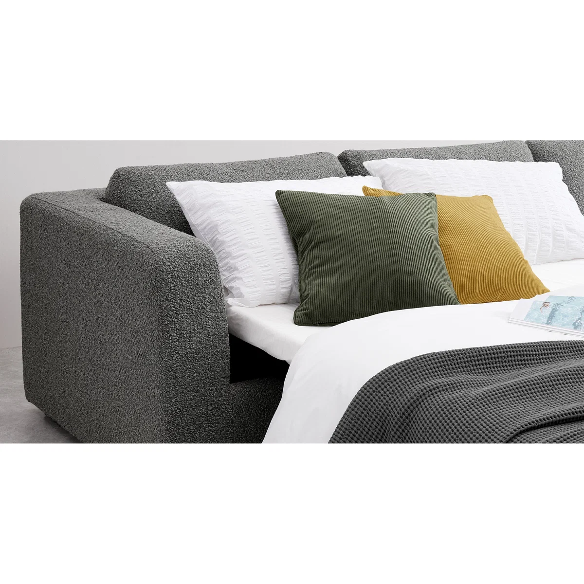 Mogen Right Hand Facing Chaise End Sofa Bed, Steel Boucle – image 9