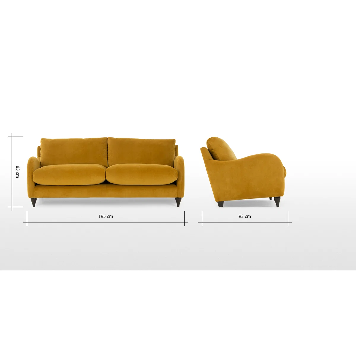 Sofia 3 Seater Sofa, Plush Turmeric Velvet – image 8