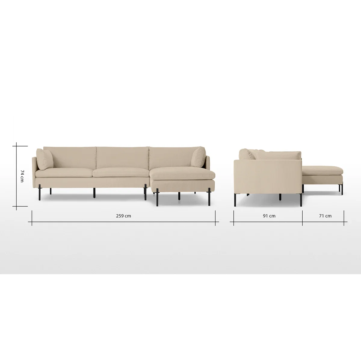 Zarina Right Hand Facing Chaise End Sofa, Stone Corduroy Velvet – image 8