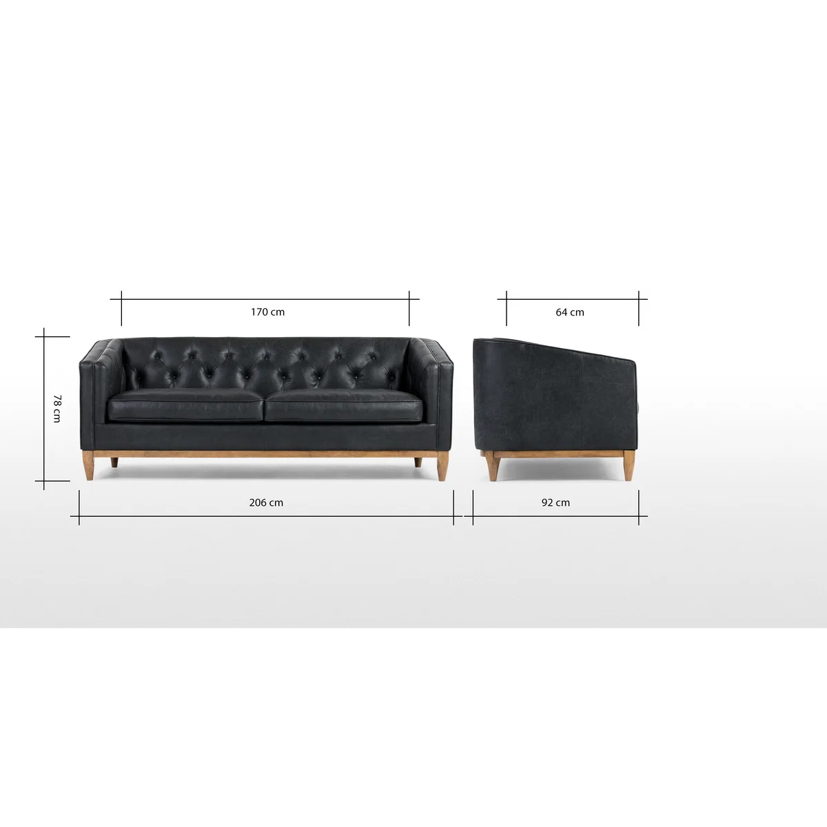 Rogers 3 Seater Sofa, Oxford Black Premium Leather – image 9