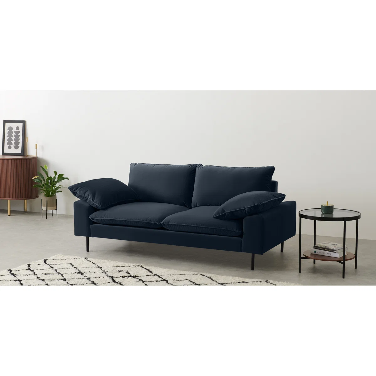 Fallyn Large 2 Seater Sofa, Navy Cotton Velvet – image 3