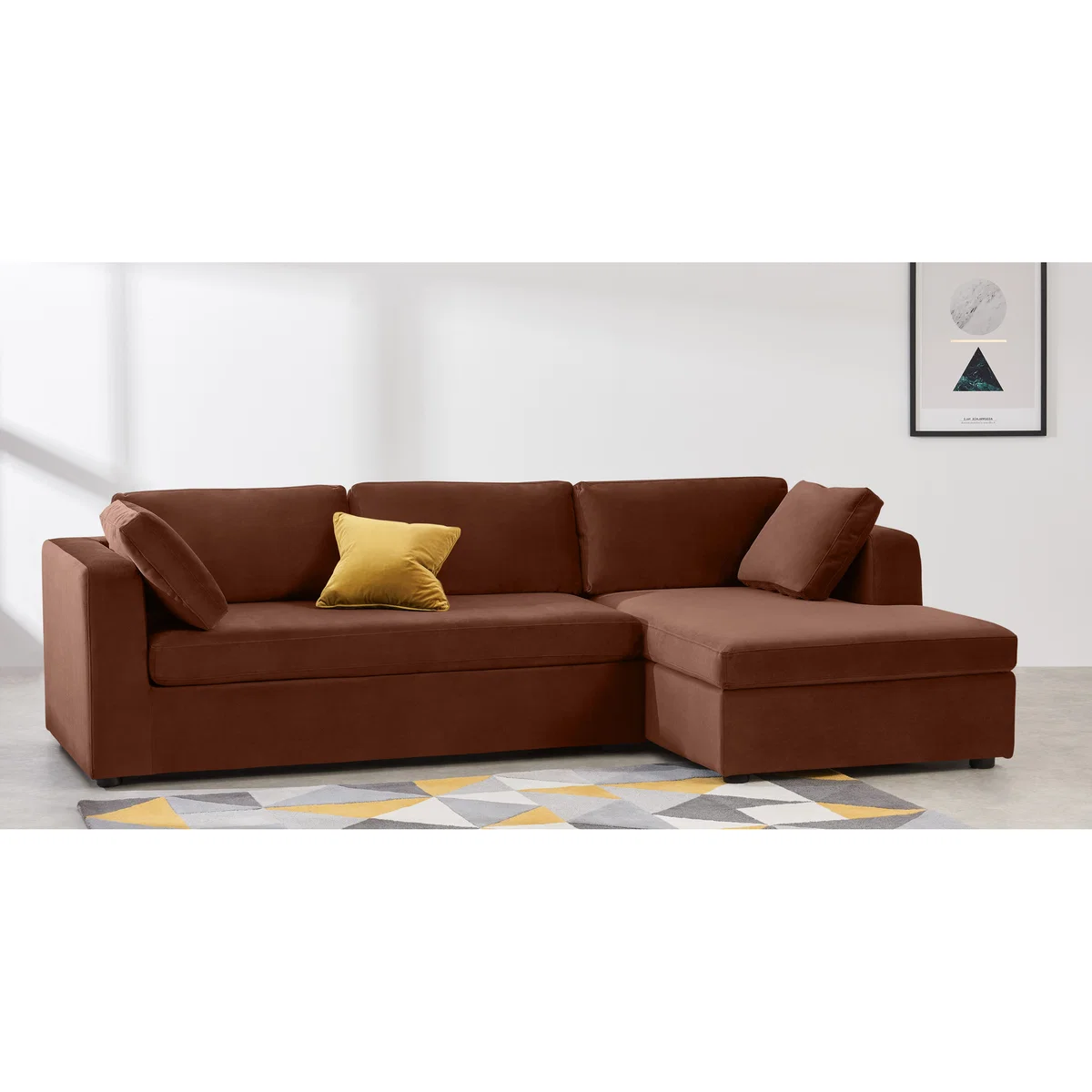 Mogen Right Hand Facing Chiase End Sofa Bed with Storage, Warm Caramel Velvet – image 3