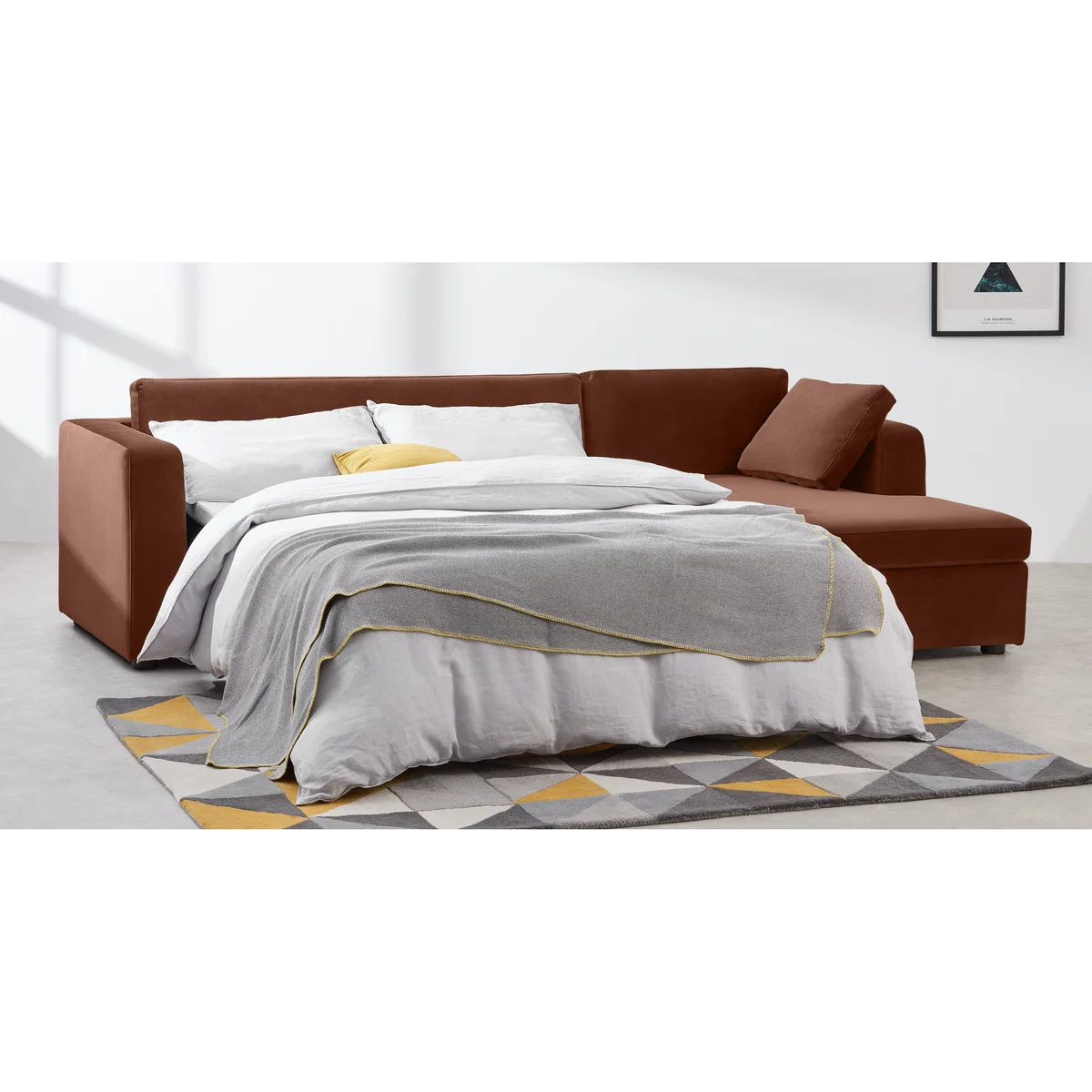 Mogen Right Hand Facing Chiase End Sofa Bed with Storage, Warm Caramel Velvet – image 8