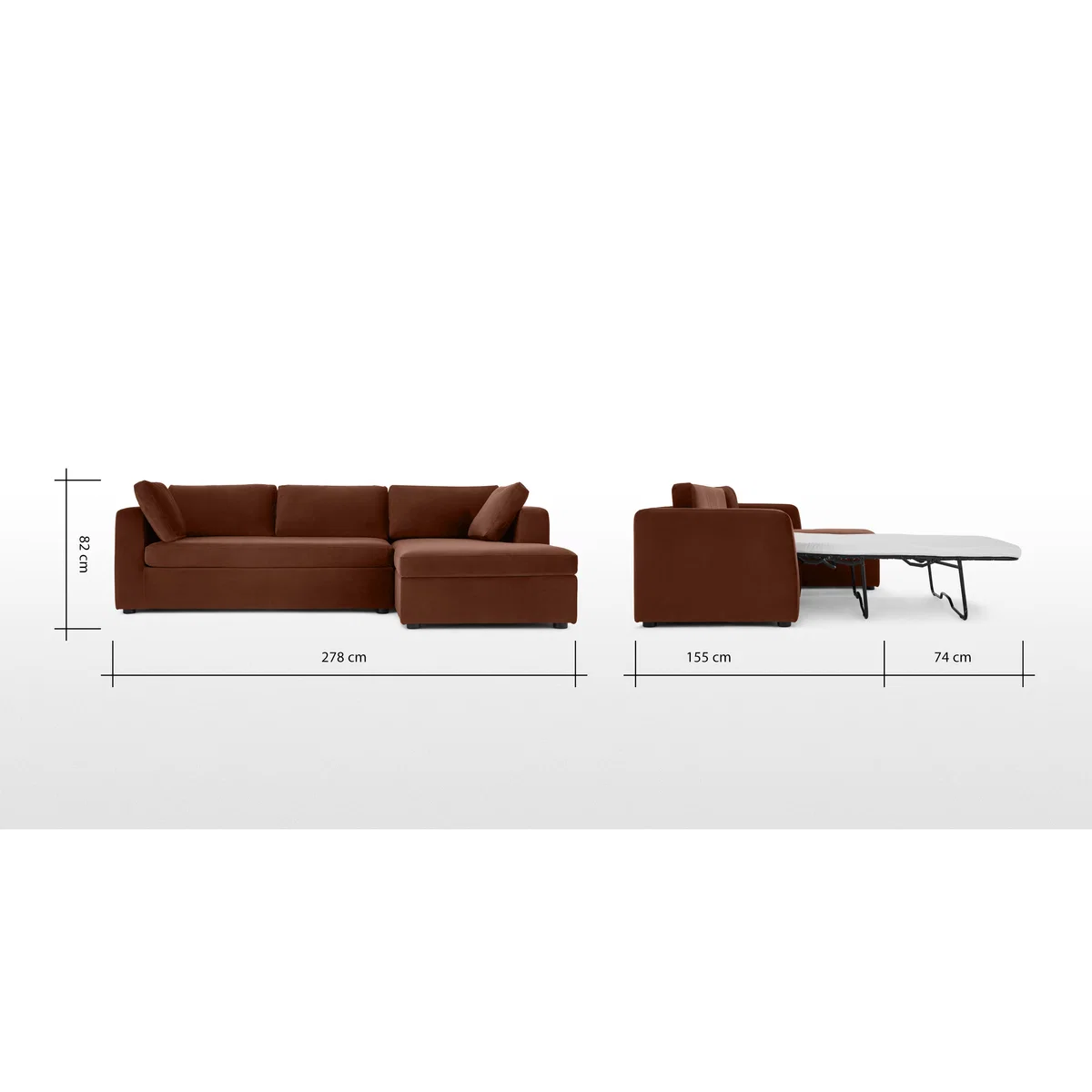 Mogen Right Hand Facing Chiase End Sofa Bed with Storage, Warm Caramel Velvet – image 10