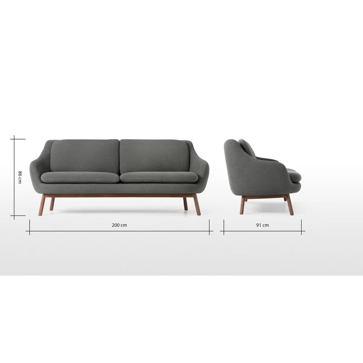 Oslo 3 Seater Sofa, Marl Grey with Dark Stained Oak Legs – image 8