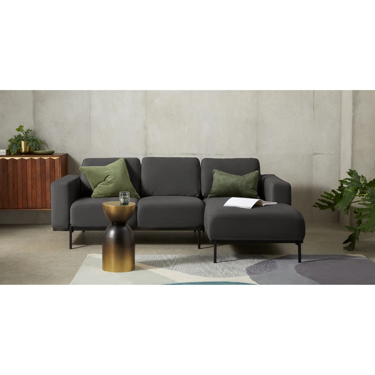 Jarrod Right Hand Facing Chaise End Corner Sofa, Plush Asphalt Velvet – image 3