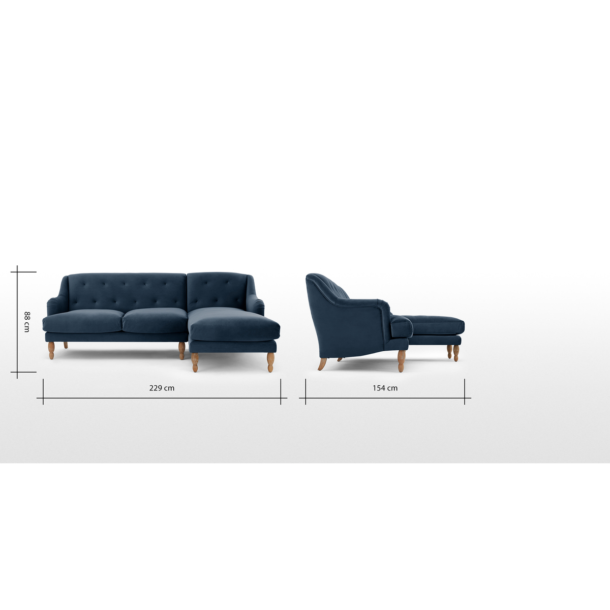 Ariana Right Hand Facing Chaise End Corner Sofa, Sapphire Velvet – image 5