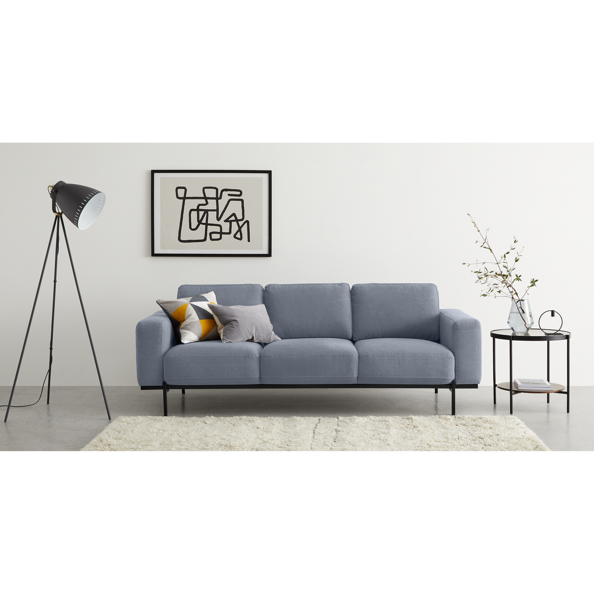 Jarrod 3 Seater Sofa, Washed Blue Cotton – image 3