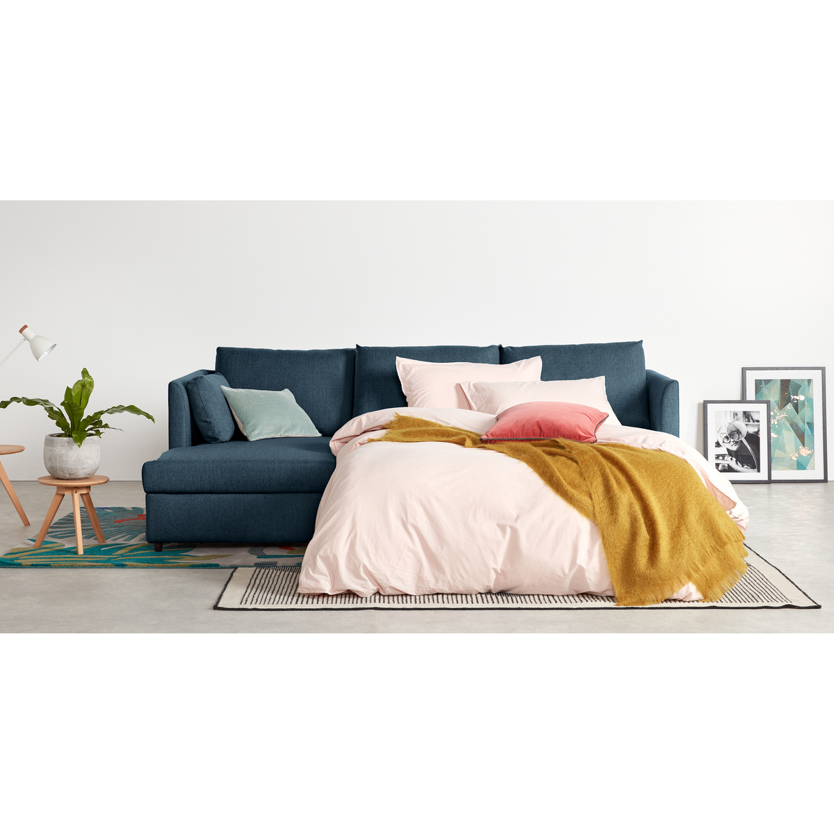 Milner Left Hand Facing Corner Storage Sofa Bed with Foam Mattress, Arctic Blue – image 7