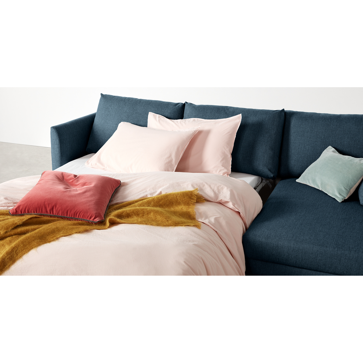 Milner Left Hand Facing Corner Storage Sofa Bed with Foam Mattress, Arctic Blue – image 8