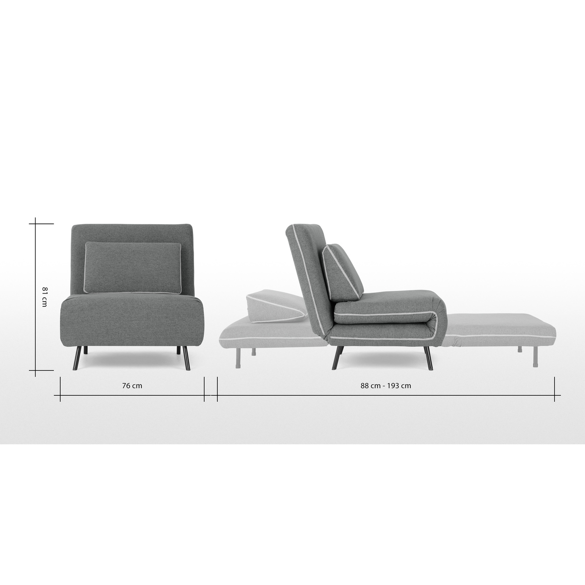 Kahlo Single Seat Sofa Bed, Salt Grey – image 10