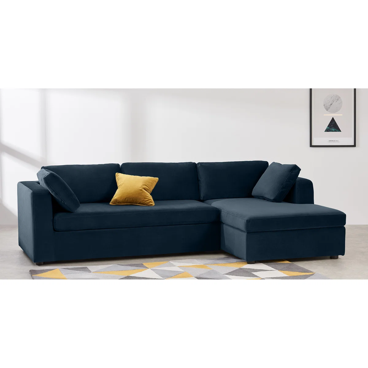 Mogen Right Hand Facing Chaise End Sofa Bed with Storage, Sapphire Blue Velvet – image 3