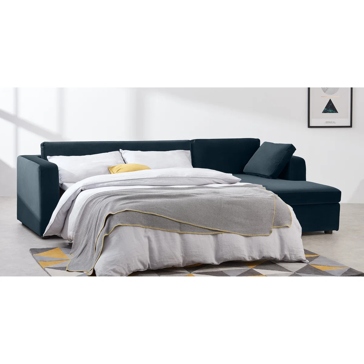 Mogen Right Hand Facing Chaise End Sofa Bed with Storage, Sapphire Blue Velvet – image 8