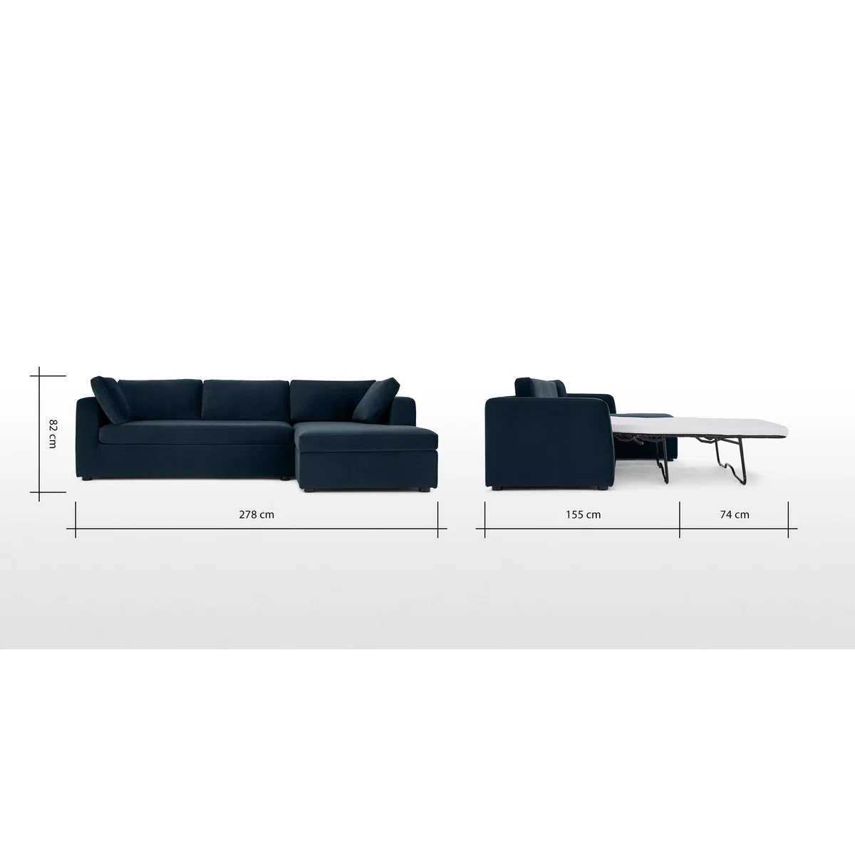 Mogen Right Hand Facing Chaise End Sofa Bed with Storage, Sapphire Blue Velvet – image 10