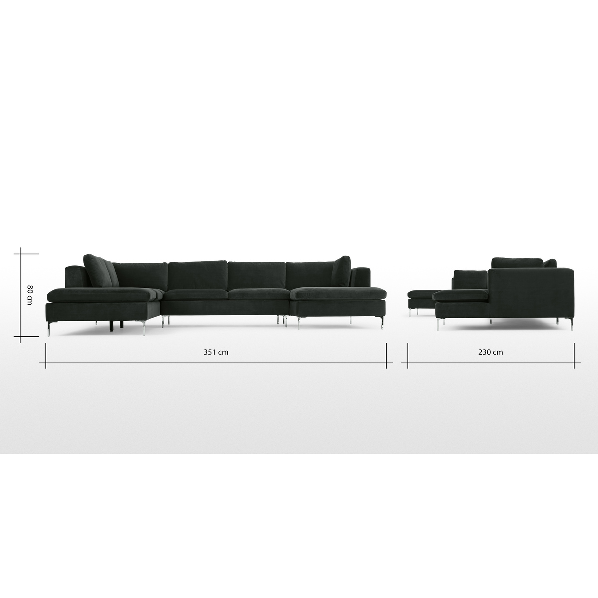 Monterosso Left Hand Facing Corner Sofa, Dark Anthracite Velvet – image 8