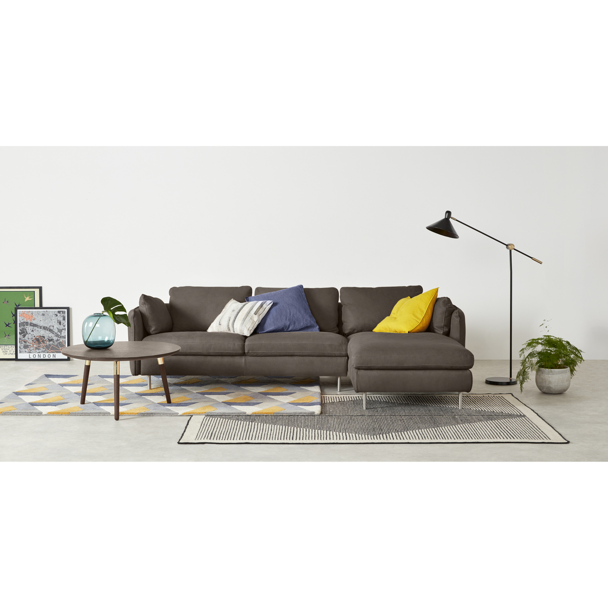 Vento 3 Seater Right Hand Facing Chaise End Sofa, Texas Grey Leather – image 3