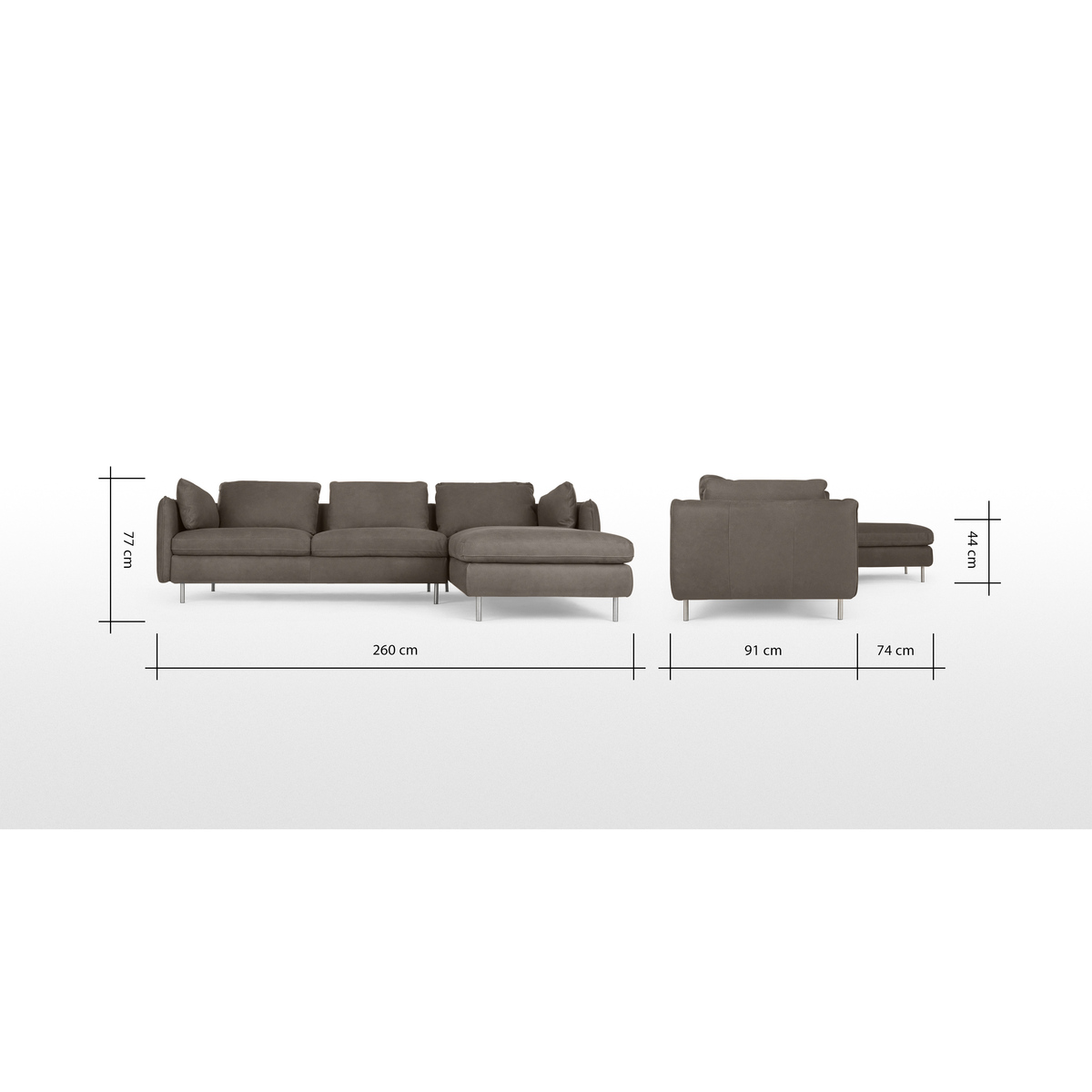 Vento 3 Seater Right Hand Facing Chaise End Sofa, Texas Grey Leather – image 8