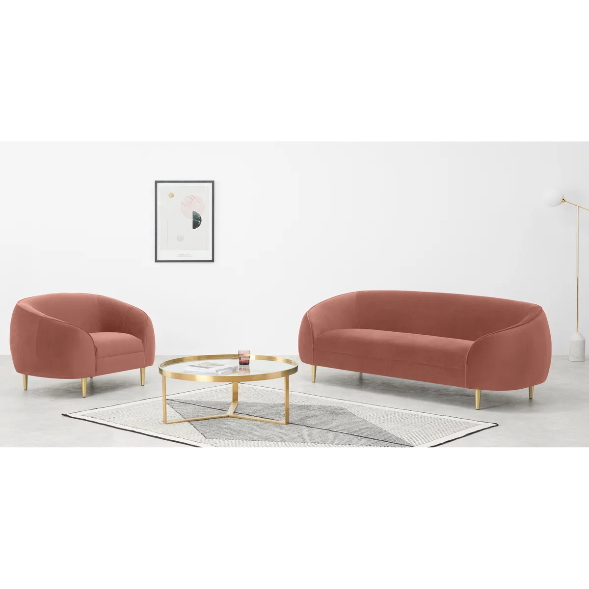 Trudy 3 Seater Sofa, Blush Pink Velvet – image 3