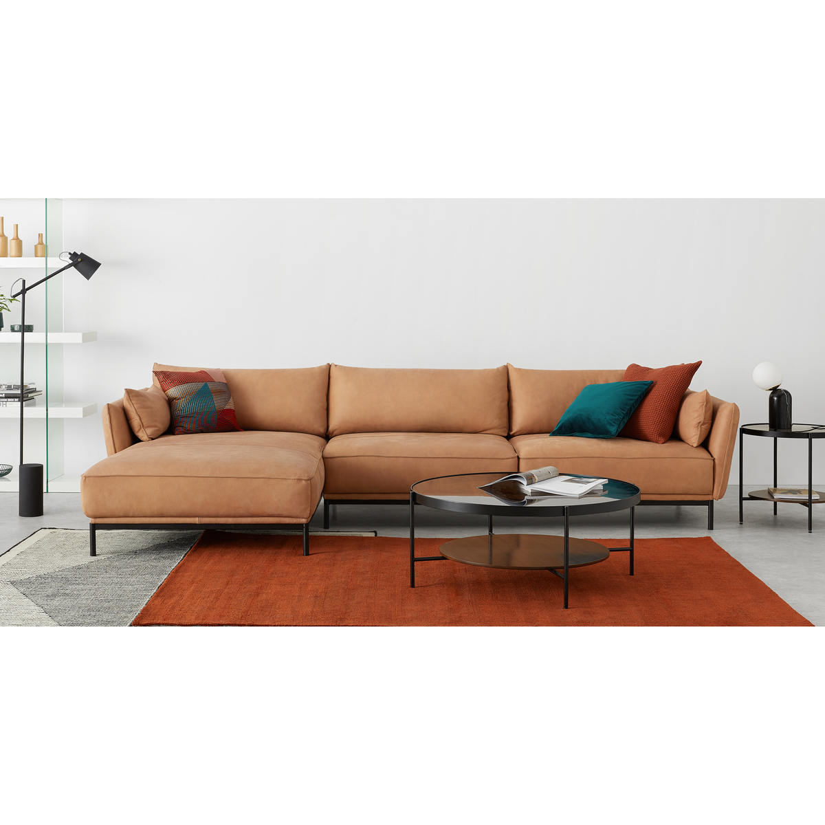 Odelle, Left Hand Facing Chaise End Corner Sofa, Tan Leather – image 3
