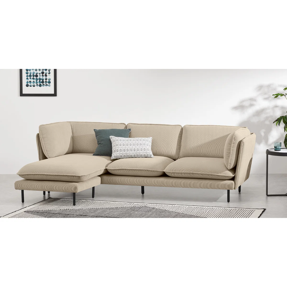 Wes 3 Seater Chaise End Corner Sofa, Stone Corduroy Velvet – image 3