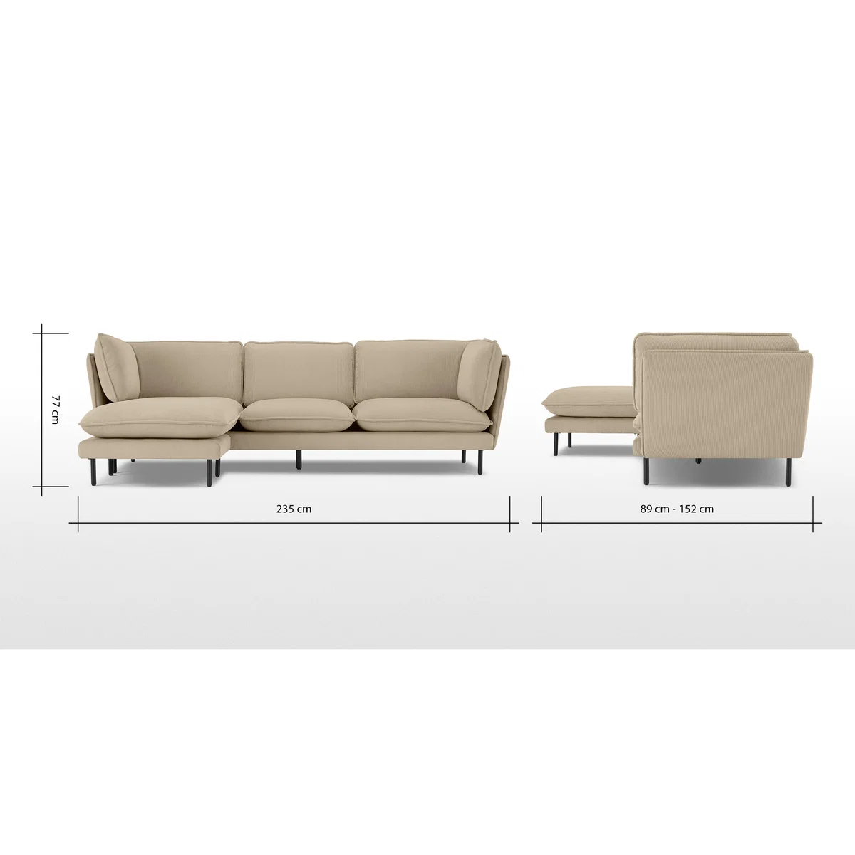 Wes 3 Seater Chaise End Corner Sofa, Stone Corduroy Velvet – image 8