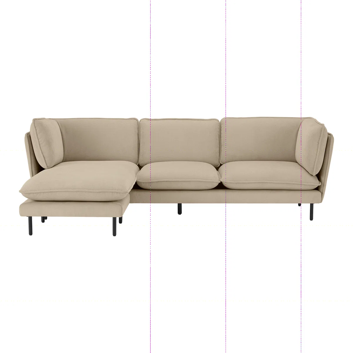 Wes 3 Seater Chaise End Corner Sofa, Stone Corduroy Velvet – image 1