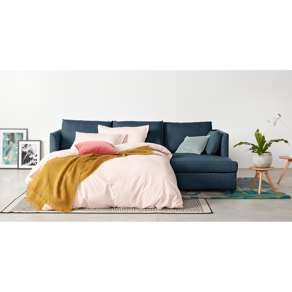Milner Right Hand Facing Corner Storage Sofa Bed with Memory Foam Mattress, Arctic Blue – image 4