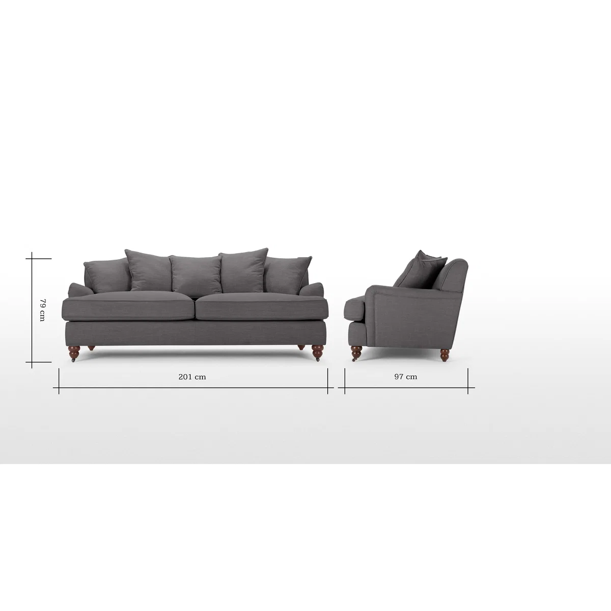 Orson 3 Seater Sofa, Scatterback, Graphite Grey – image 7