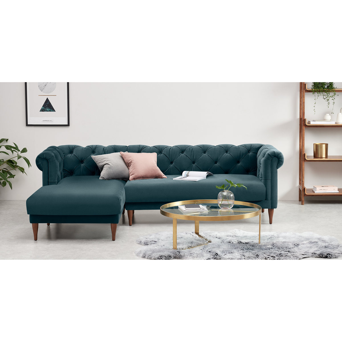 Barstow Left Hand Facing Chaise End Corner Sofa, Steel Blue Velvet – image 3