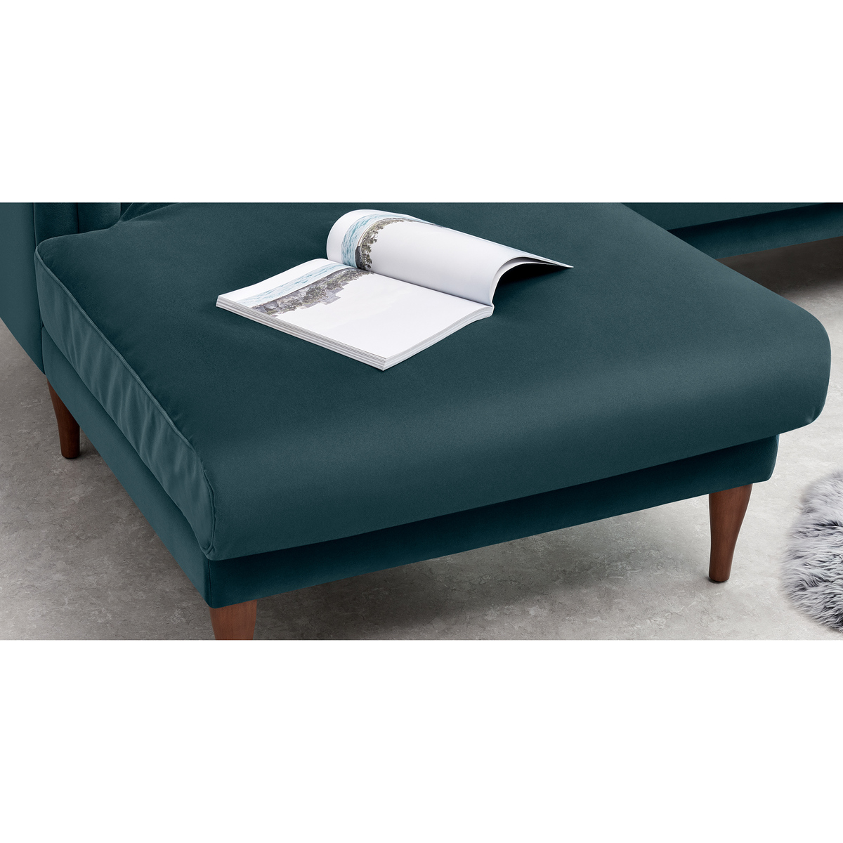 Barstow Left Hand Facing Chaise End Corner Sofa, Steel Blue Velvet – image 4