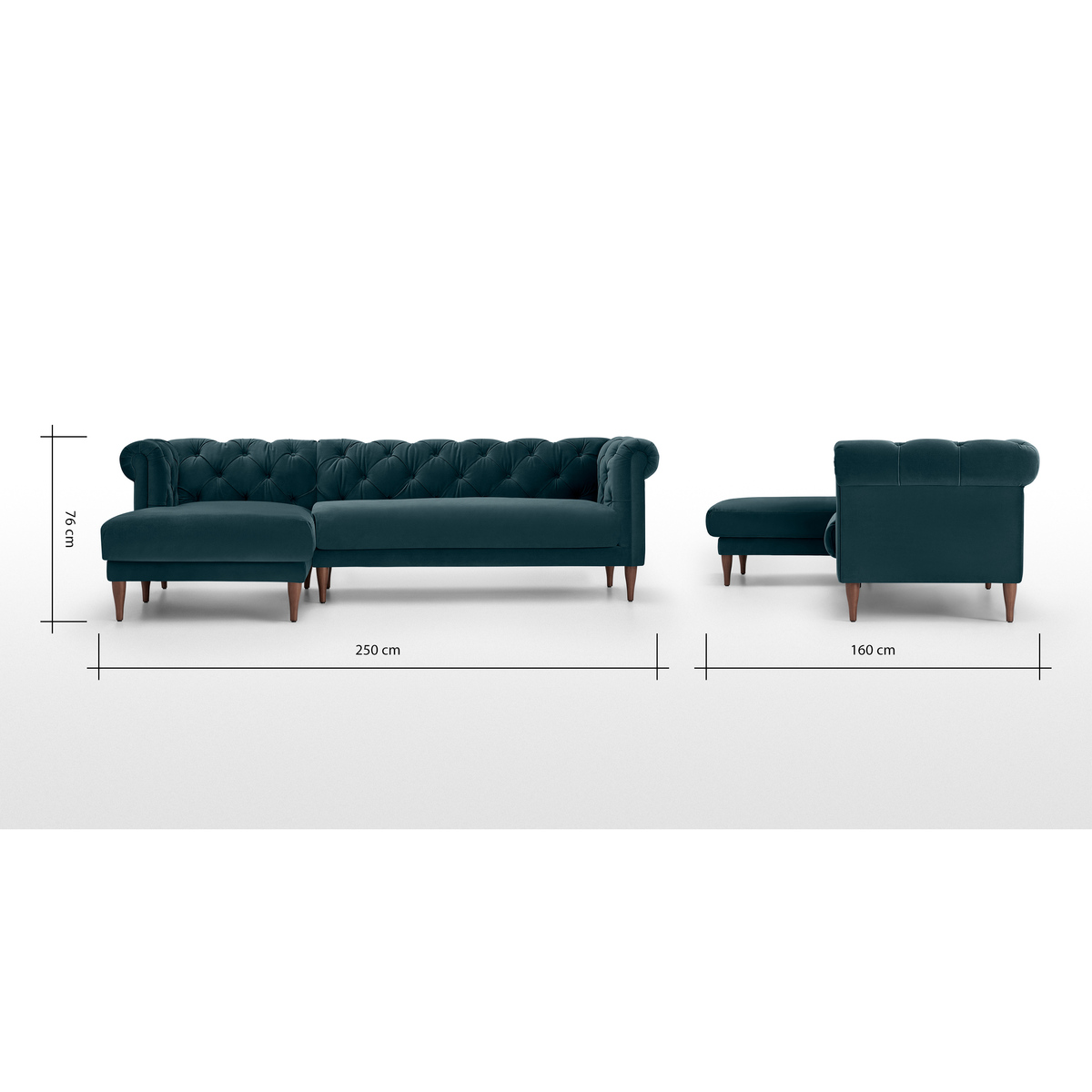 Barstow Left Hand Facing Chaise End Corner Sofa, Steel Blue Velvet – image 8