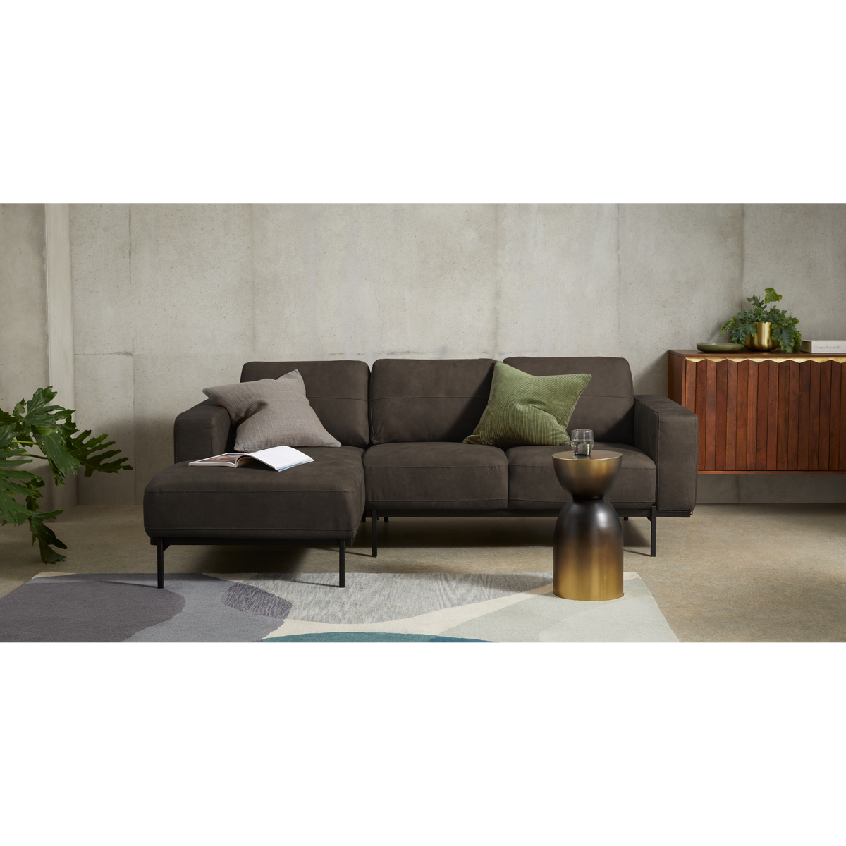 Jarrod Left Hand facing Chaise End Corner Sofa, Truffle Brown Leather – image 3