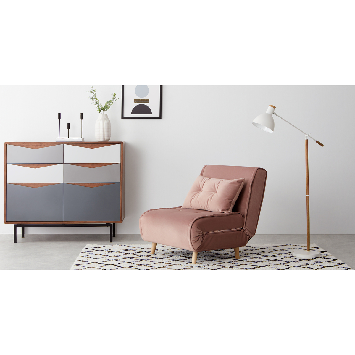 Haru Single Sofa Bed, Velvet Vintage Pink – image 3