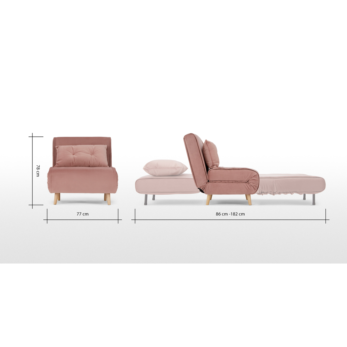 Haru Single Sofa Bed, Velvet Vintage Pink – image 9