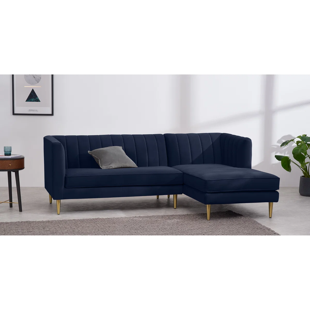 Amicie Right Hand Facing Chaise End Corner Sofa, Royal Blue Velvet – image 3