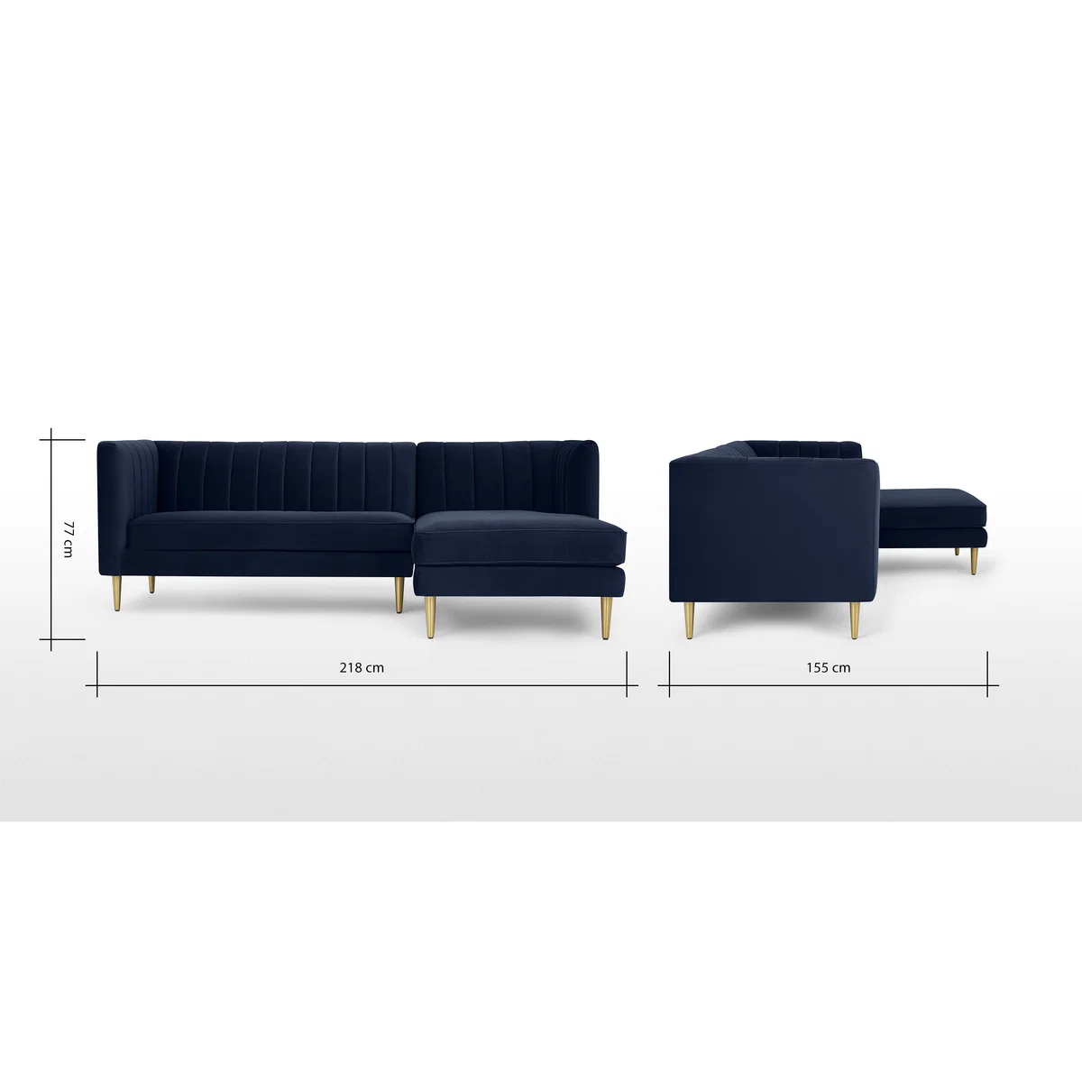 Amicie Right Hand Facing Chaise End Corner Sofa, Royal Blue Velvet – image 8