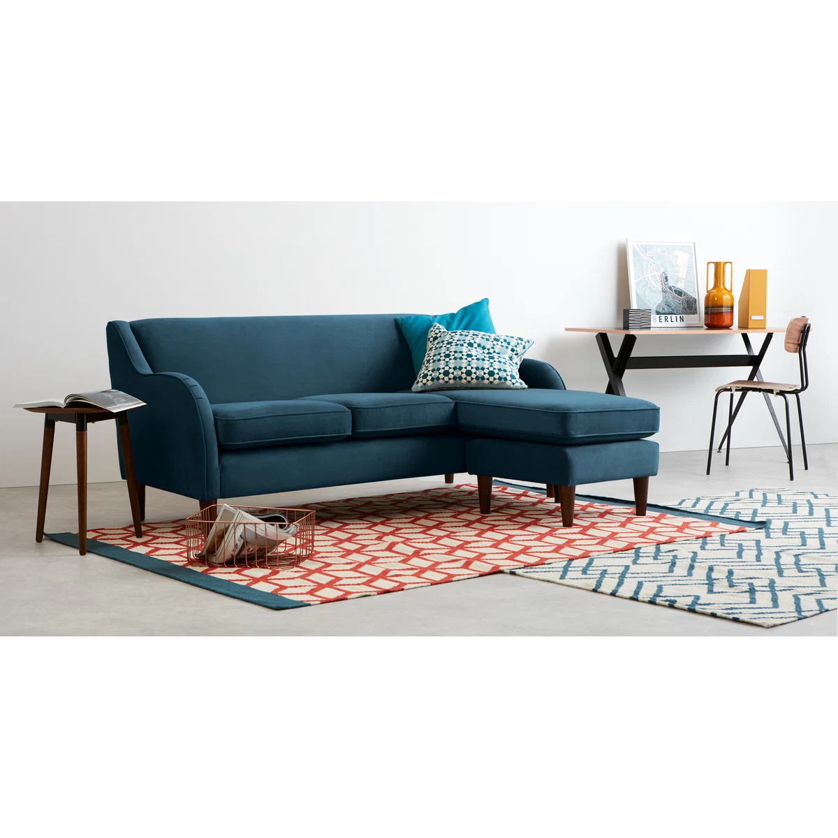 Helena Large Chaise End Corner Sofa, Plush Teal Velvet – image 3