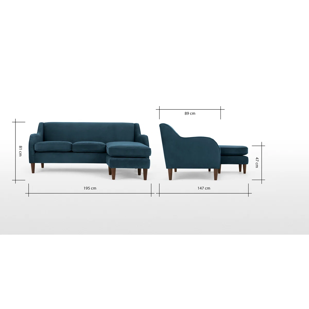 Helena Large Chaise End Corner Sofa, Plush Teal Velvet – image 7