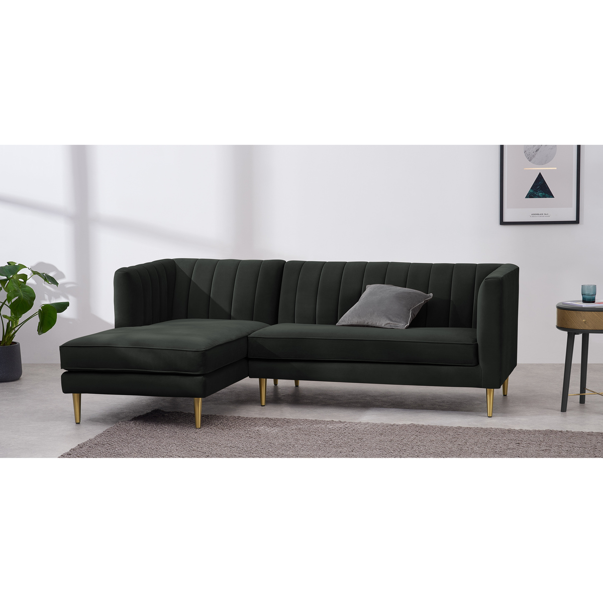 Amicie Left Hand Facing Chaise End Corner Sofa, Dark Anthracite Velvet – image 3