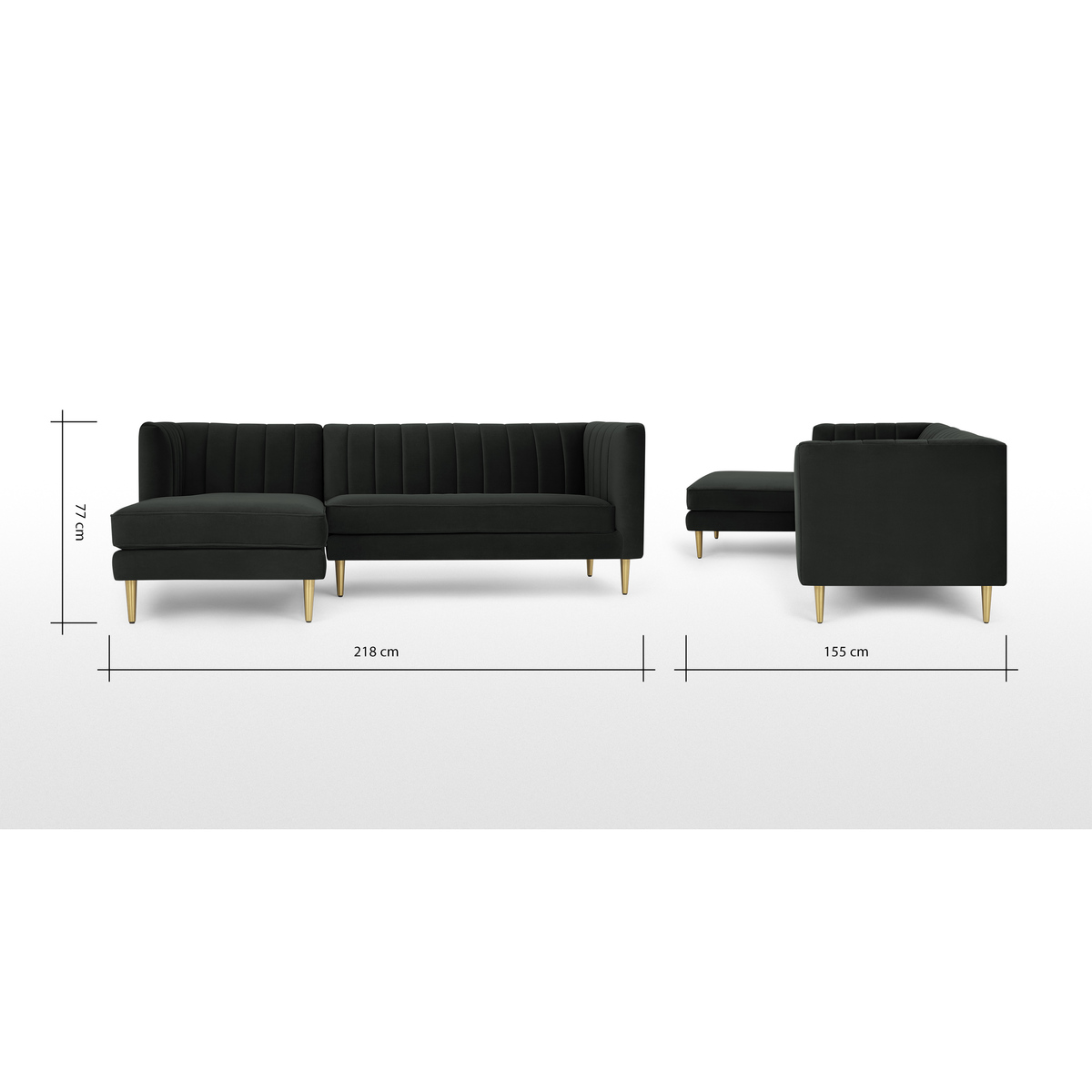 Amicie Left Hand Facing Chaise End Corner Sofa, Dark Anthracite Velvet – image 8