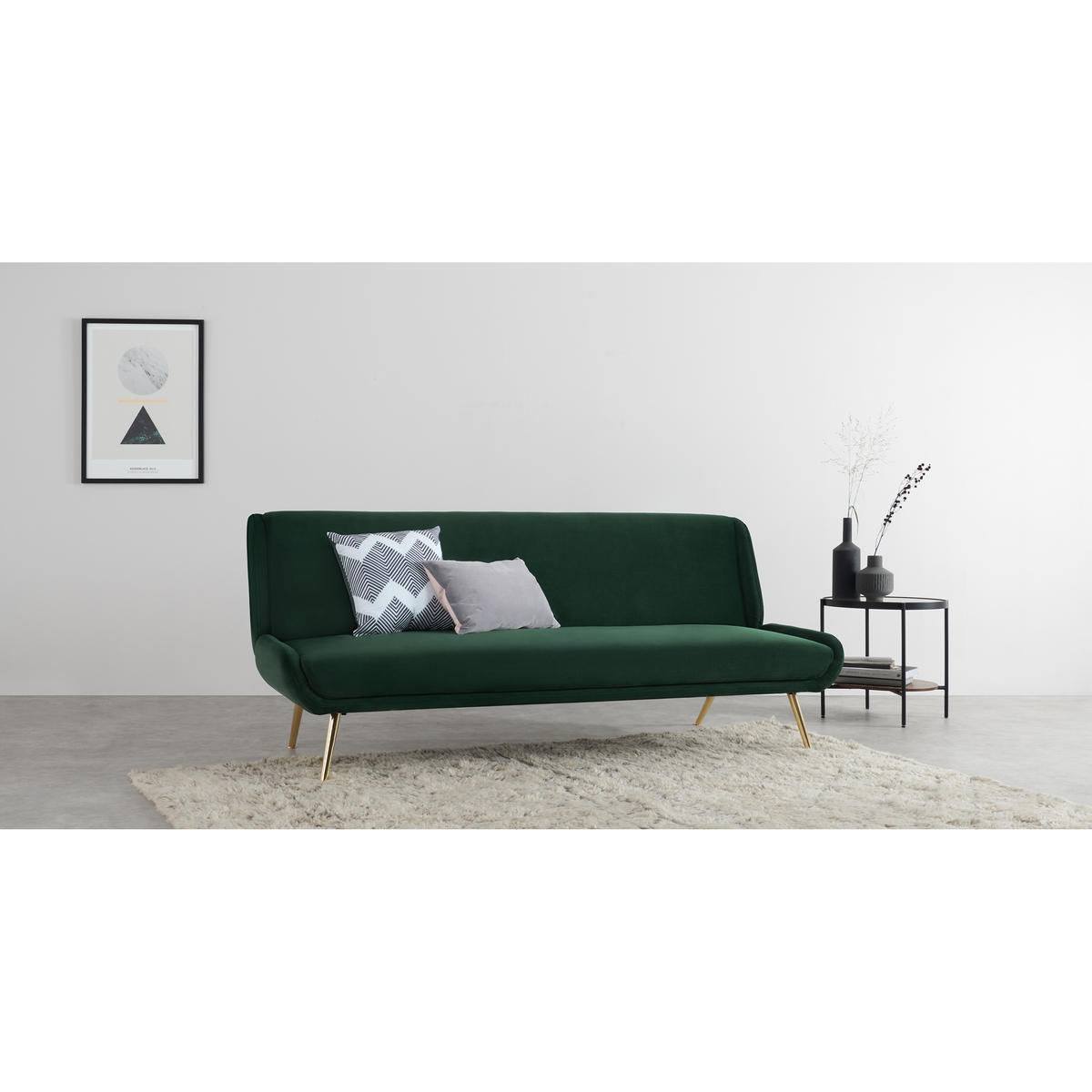 Moby Click Clack Sofa Bed, Velvet Pine Green with Brass Leg – image 3