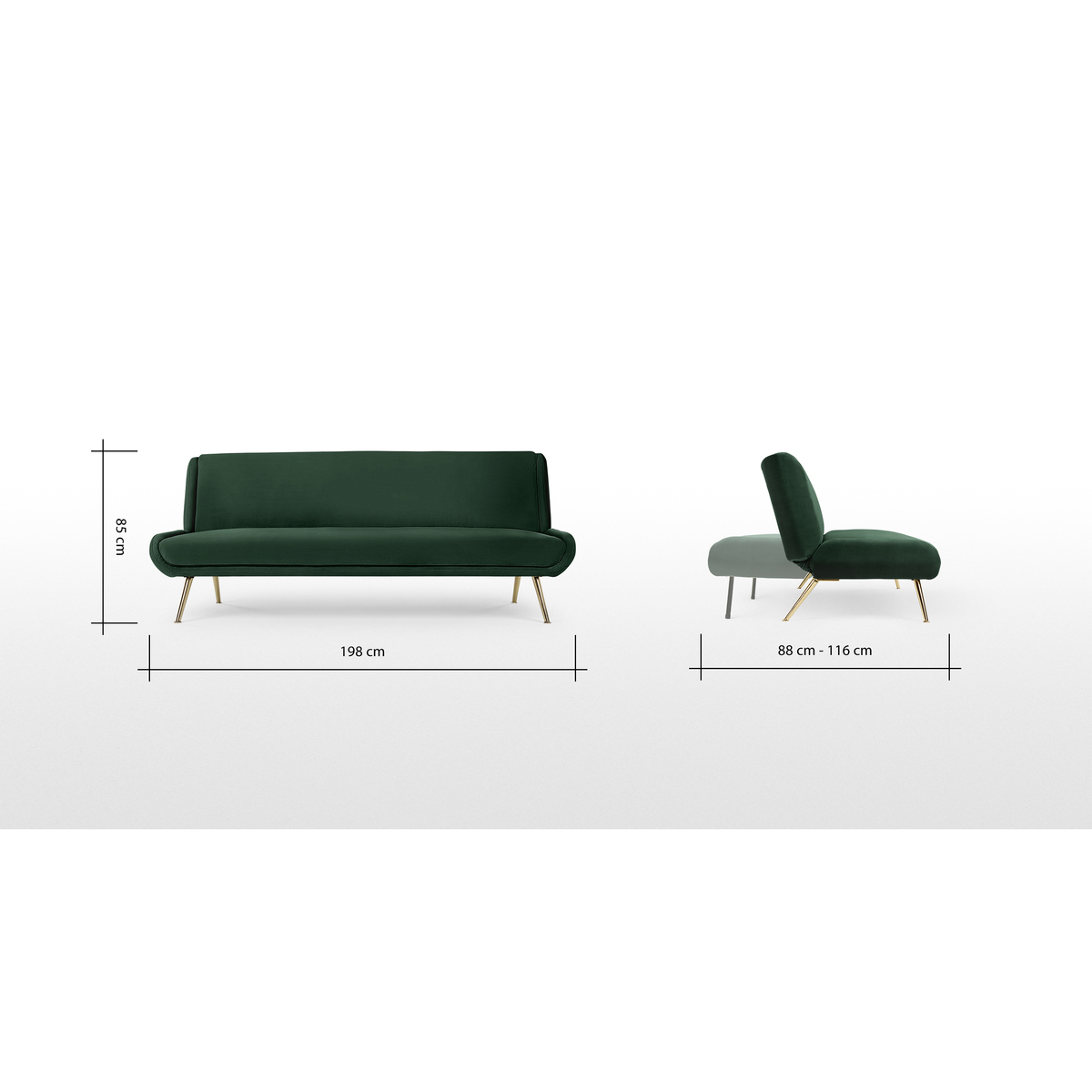 Moby Click Clack Sofa Bed, Velvet Pine Green with Brass Leg – image 9