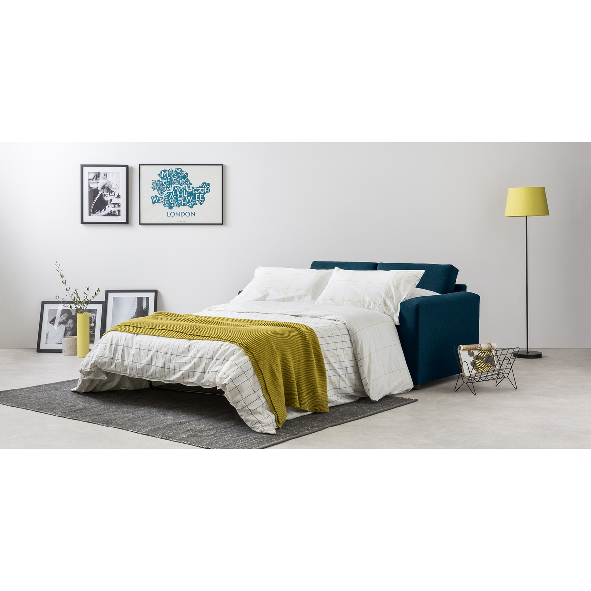 MADE Essentials Felix 2 Seater Sofa Bed with Foam Mattress, Shetland Blue – image 3