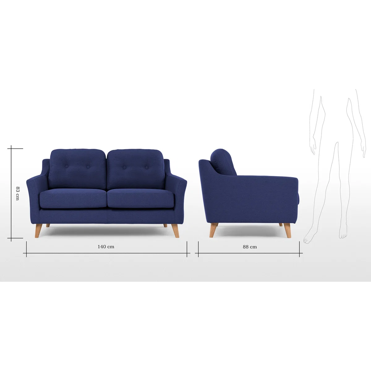 Rufus 2 Seater Sofa, Dark Cobalt Blue – image 8
